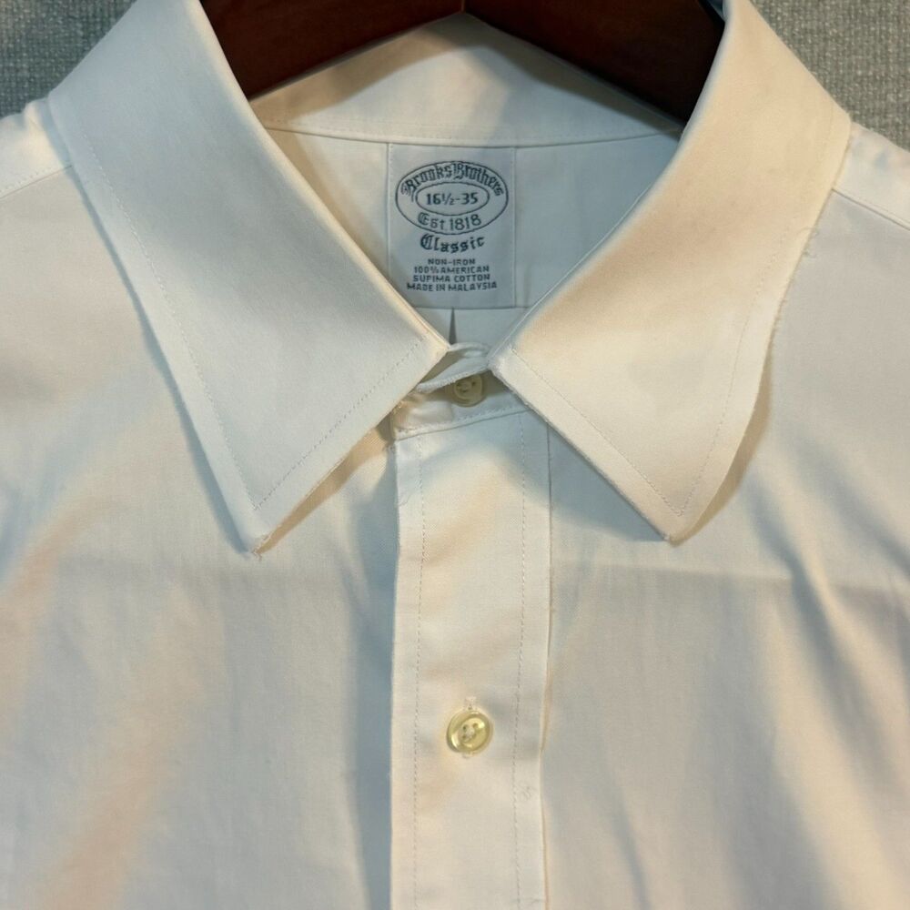 Brooks Brothers Dress Shirt Mens 16.5 35 White Non Iron L/S